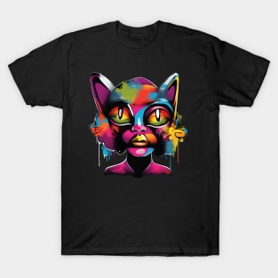 Colorful Graffiti Cat Girl Street Art T-Shirt